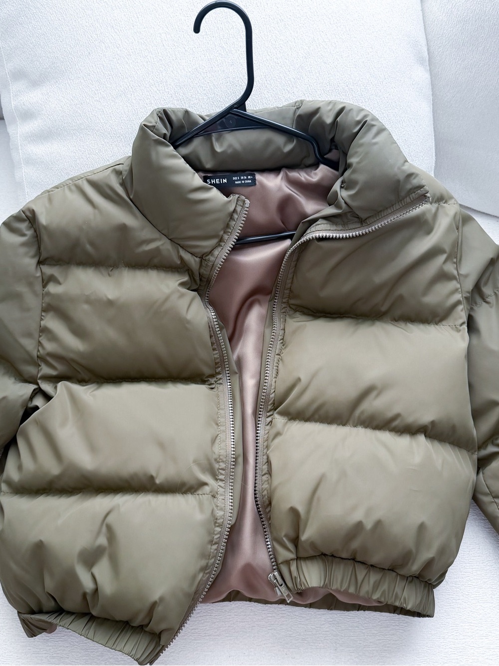 Olive Green Quilted Cropped Puffer Jacket